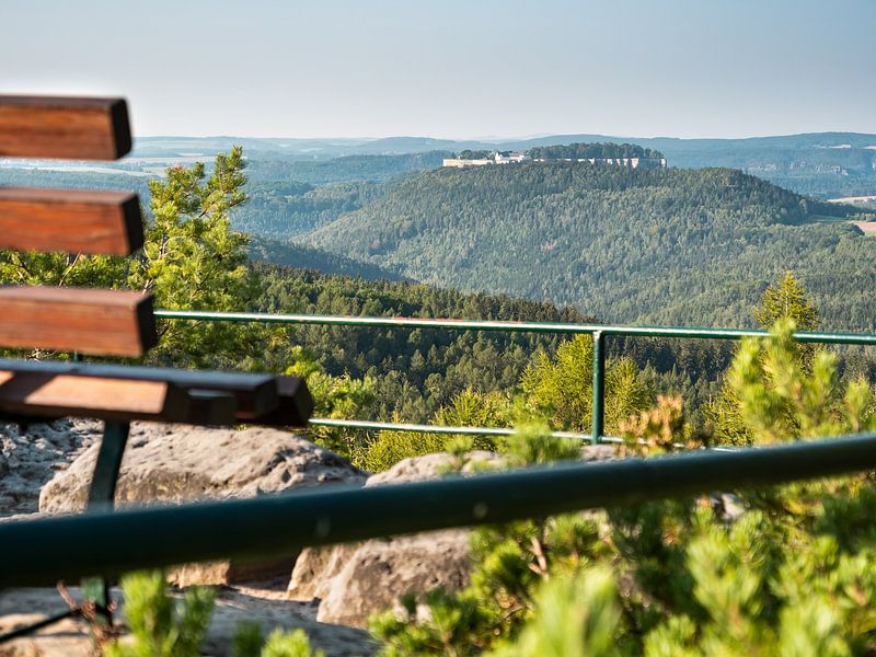 Lampertstein, Saxon Switzerland - Bench and Königstein Fortress by Pixelwerk