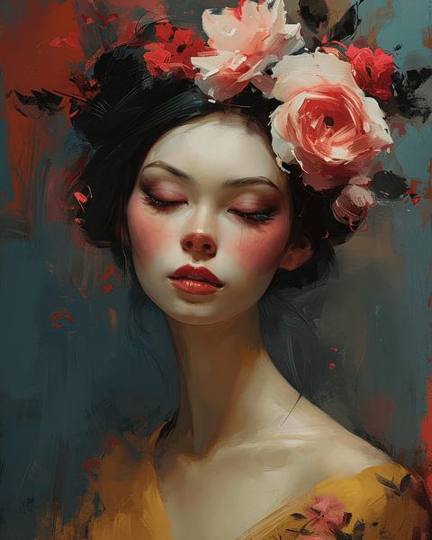 Dreamy portrait with flowers by Carla Van Iersel
