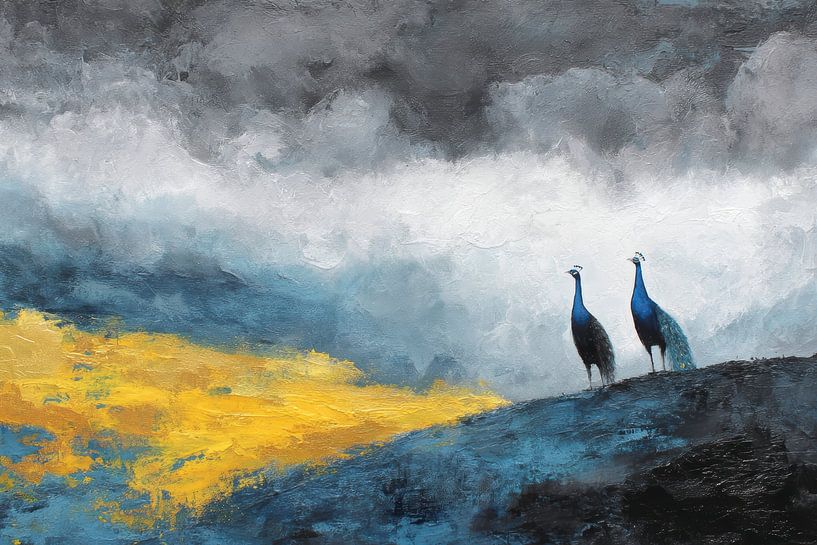 Deux paons sous un ciel d'orage par Digitale Schilderijen