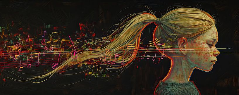 Modern Music Portrait | Neon Notes Fusion by Art Whims
