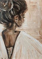 Woman with elegant bun painting
