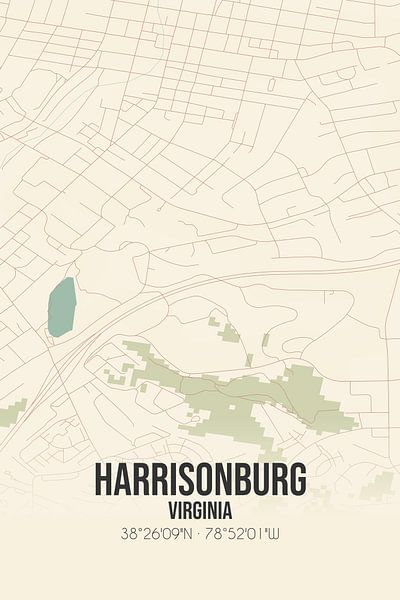 Carte ancienne de Harrisonburg (Virginie), Etats-Unis. par Affiches de lieux