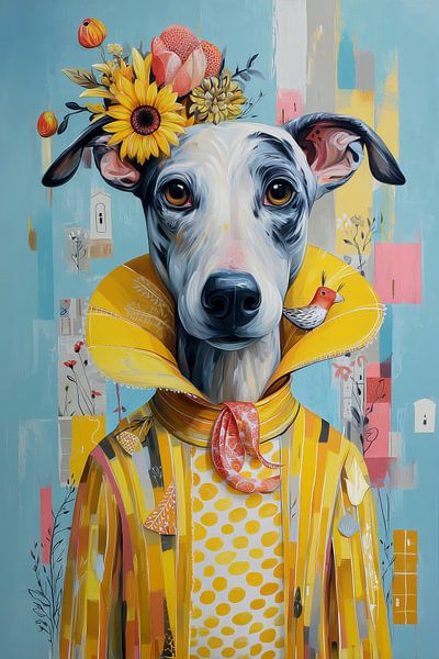 Greyhound in a floral outfit by ARTemberaubend