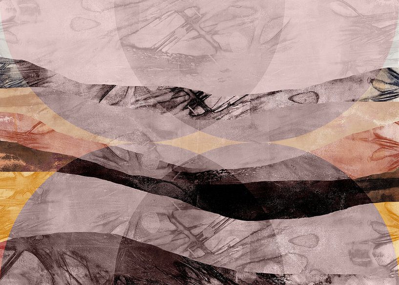 Zen kunst. Abstract landschap in Japanse stijl in taupe en terra. van Dina Dankers