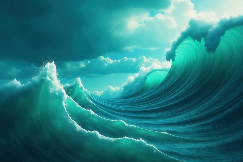 Image numérique de grandes vagues de l'océan dans un ciel nuageux par Markus Gann