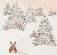 Schneehasen im Tannenwald