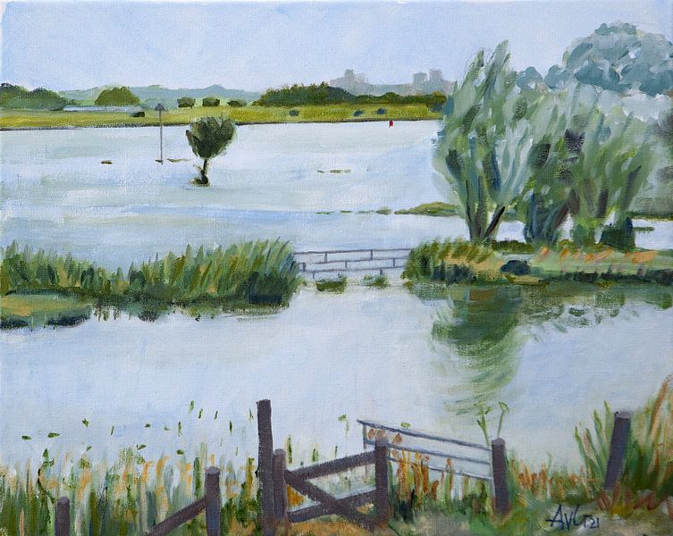 Überlaufende IJssel bei Zalk von Antonie van Gelder Beeldend kunstenaar