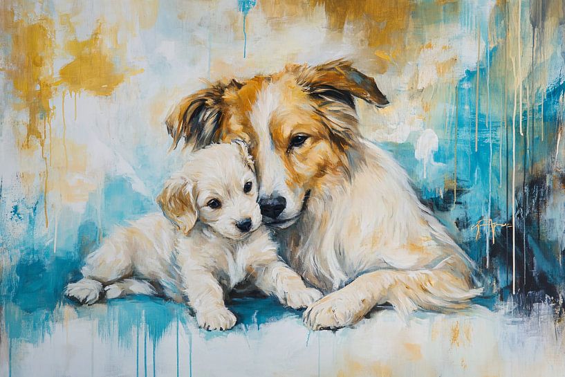 Mutterhund und Welpe malen von Imperial Art House