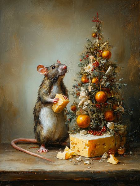 Christmas mouse with cheese and tree - warm winter tableau full of charm by But First Framing