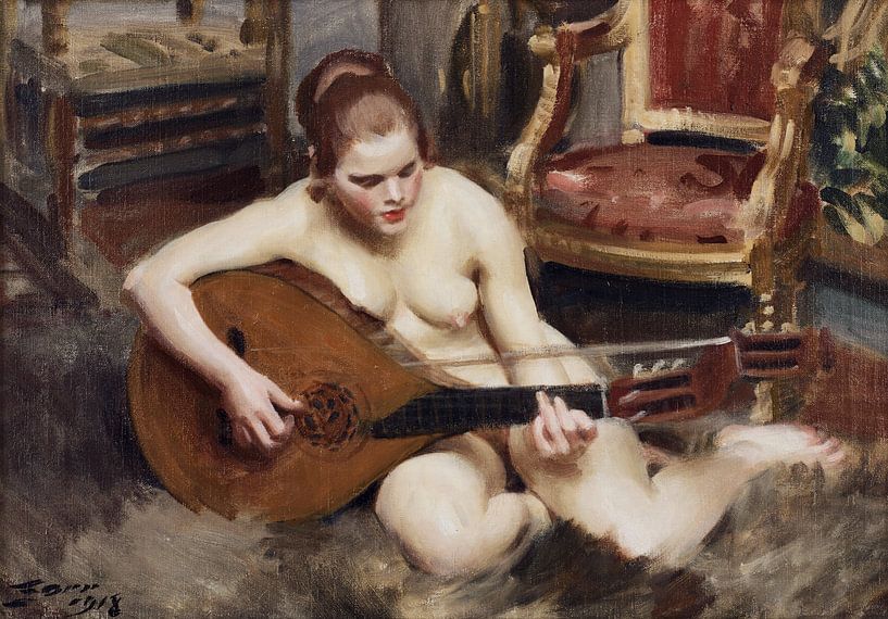 Weiblicher Akt, Lautenspieler, Anders Zorn - 1918 von Atelier Liesjes