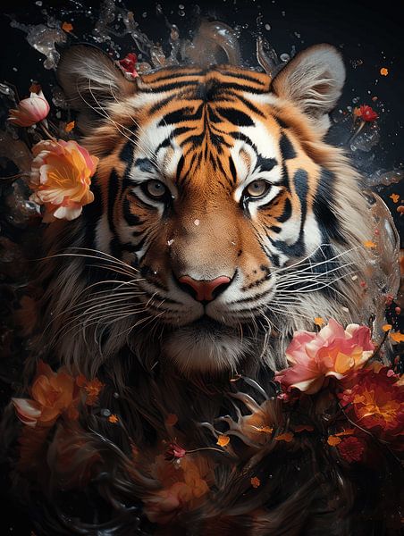 Tigre en fleurs par Eva Lee