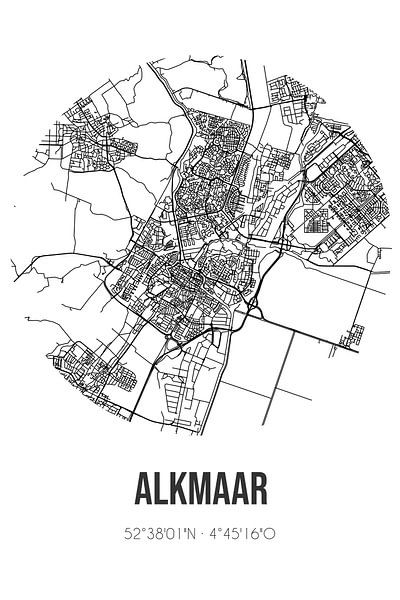 Alkmaar (Noord-Holland) | Carte | Noir et blanc par Affiches de lieux
