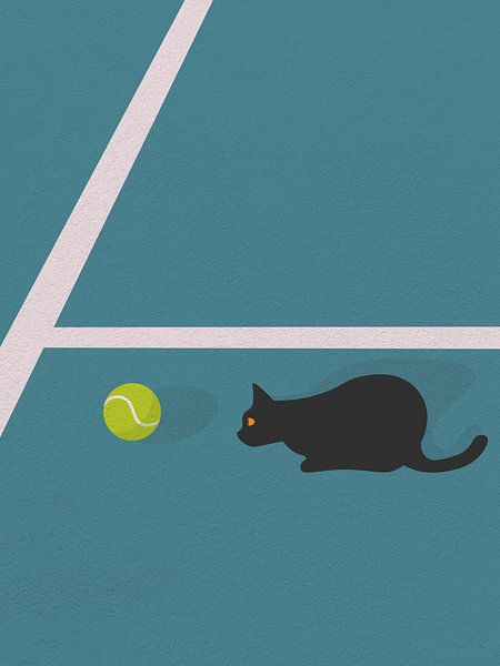 Chat et balle de tennis Illustration d'art minimal par RickyAP