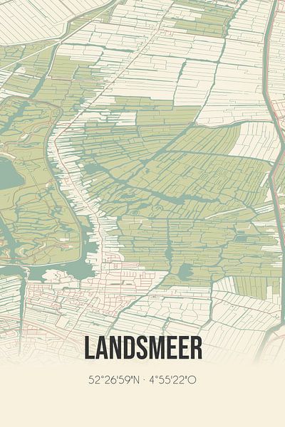 Vieille carte de Landsmeer (Hollande du Nord) par Affiches de lieux