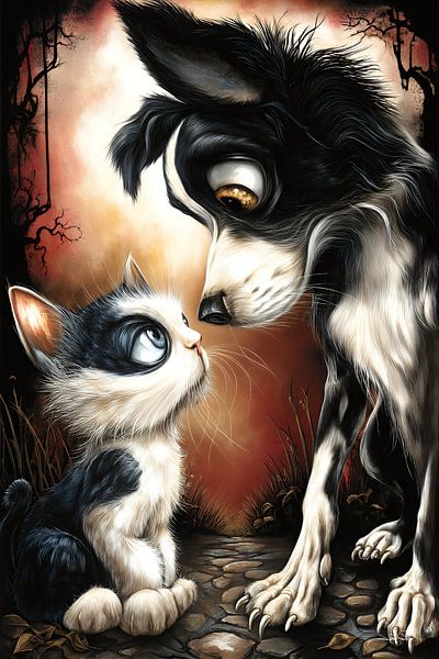 dog - cat - cartoon by Gelissen Artworks