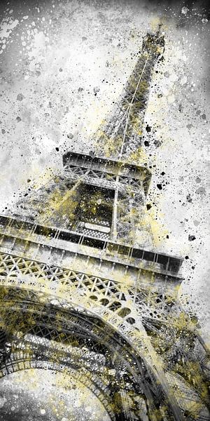 Modern Art Eiffel Tower Splashes | Illuminating Yellow &amp; Ultimate Grey by Melanie Viola