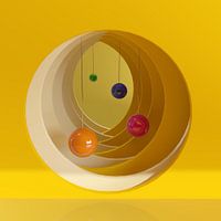 L'infini. Vue 3D de cercles jaunes avec des sphères