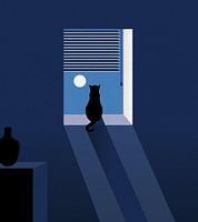 Minimale Kunst Illustration einer Katze Tagträumen in der Nacht