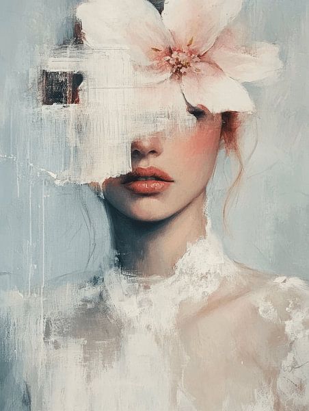 Modernes und abstraktes Porträt in Weiß und Pastellfarben von Carla Van Iersel