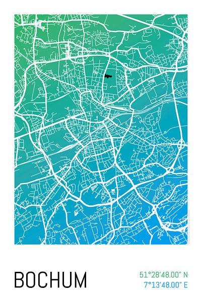 Bochum - Design du plan de la ville Plan de la ville (dégradé de couleurs) par ViaMapia