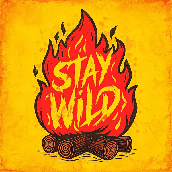 Feu de camp - Stay Wild &quot;Stay Wild&amp;quot : A Rustic Adventure &amp;amp ; Freedom Art Print par Artistic