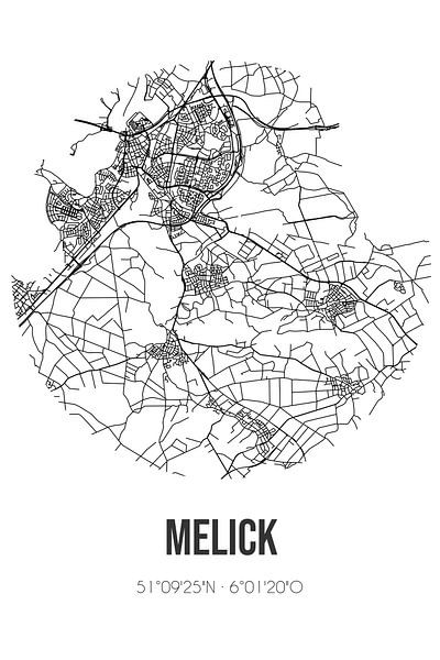 Melick (Limburg) | Map | Black and white by Prints of Place
