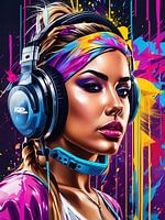 Girl in headphones, graffiti