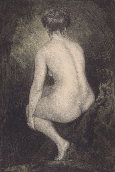 Simon Moulijn, Sitzende nackte Frau, von hinten gesehen vor dunklem Hintergrund, 1914 von Atelier Liesjes