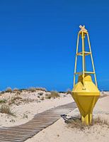 Gelbes Leuchtfeuer auf der Insel Armona, Portugal