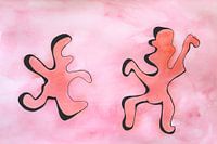 rose 5 aquarelle de personnages dansant joyeusement dans le style de l'art linéaire