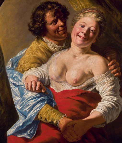 JAN LIEVENS, WOMAN EMBRACED BY A MAN MODELED AFTER A YOUNG REMBRANDT, 1626-27 by Atelier Liesjes