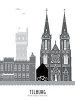 Skyline illustration city Tilburg black-white-grey