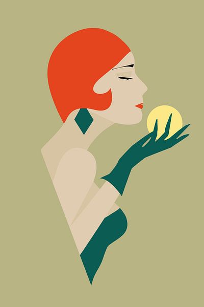 My Sun, portrait abstrait d'une femme aux cheveux roux et au soleil par Yke de Vos