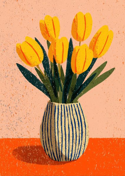 Gelbe Tulpen in gestreifter Vase von Niklas Maximilian