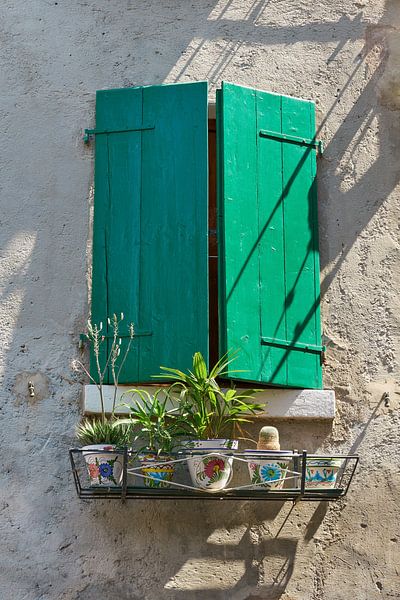 Fenster mit grünen Fensterläden und enigen Pflanzen in Malcesine von Heiko Kueverling