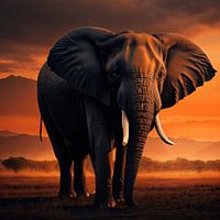 Elephant in the light of the setting sun