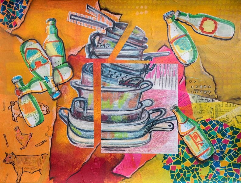 Kitchen Art - Beer and Pans by Ariadna de Raadt-Goldberg