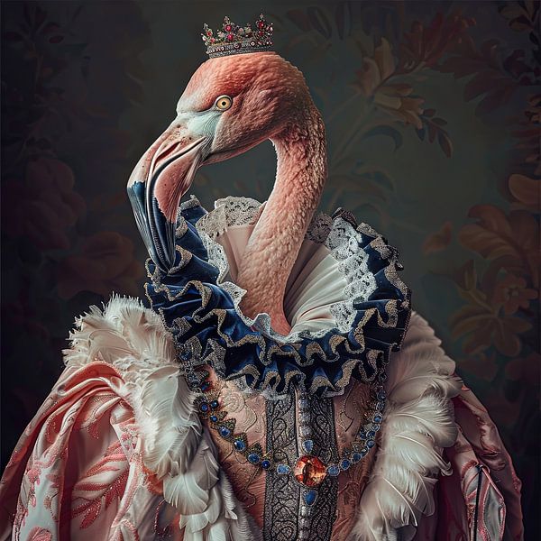 Flamingo - Barock-Tierportrait mit Krone von Poster Art Shop