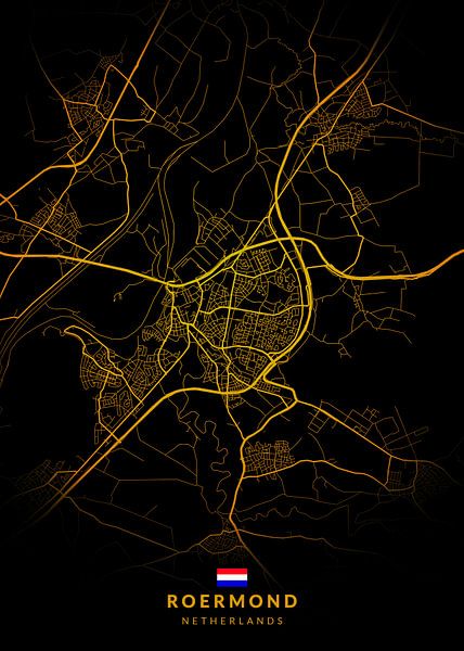 Carte de la ville de Roermond Modern Black Gold par Kenda Maruyama