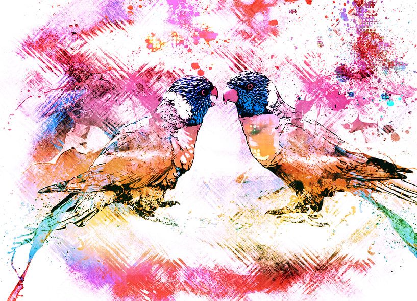 Abstract colored lori birds by Studio Mirabelle