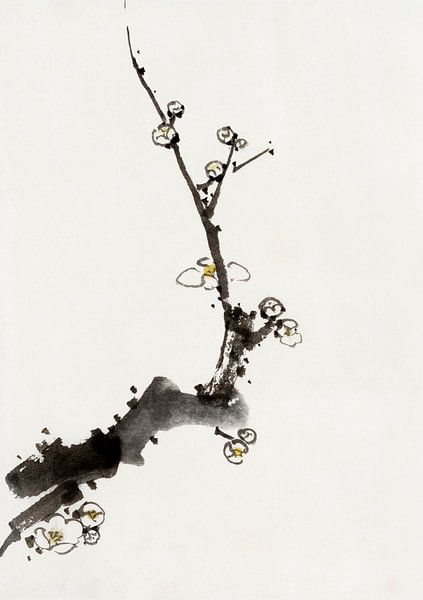 Art japonais. Branche d&#039;arbre par Katsushika Hokusai. Peinture ancienne par Dina Dankers