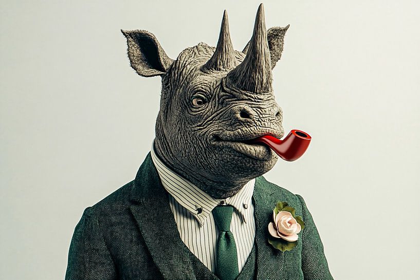Stilvolles Nashorn mit roter Pfeife von Art & Soul Creations