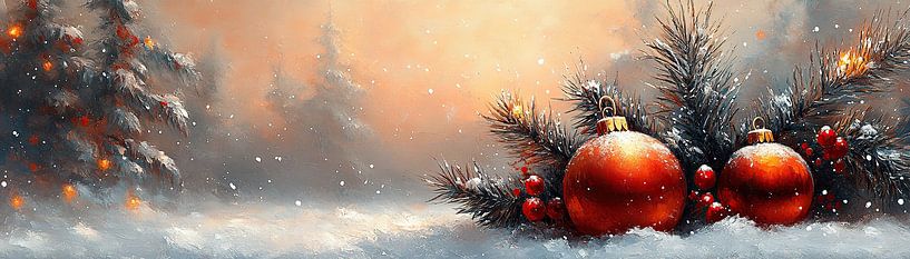 Boules de Noël | Pins enneigés avec boules de Noël par Caprices d'Art