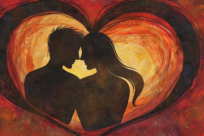 Zwei Silhouetten und ein Herz in warmen Farbtönen von Art & Soul Creations
