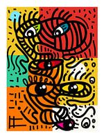 Striped Abstract Faces with Vibrant Colors