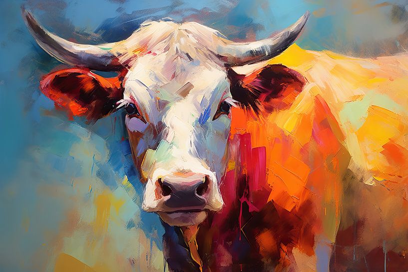 Painting Cow in Colour - Abstract Cow painting by Wonderful Art