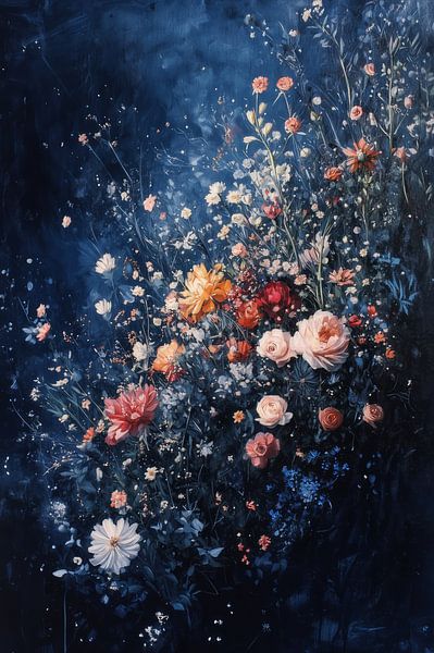Nocturnal floral opulence - Elegance in Blue by Eva Lee