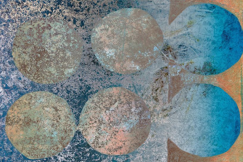 Moderne abstrakte geometrische minimalistische Kunst in blau und rostigen Farben von Dina Dankers