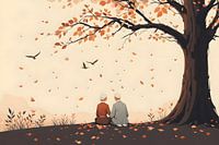 Autumn Companionship Under Tree
