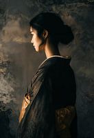 L'élégance dans l'ombre : portrait d'une femme asiatique en kimono